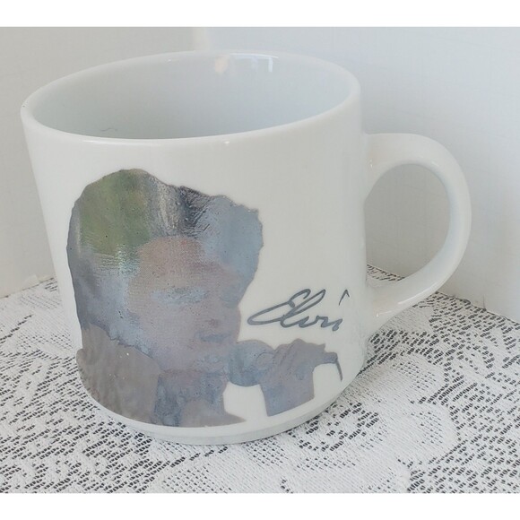 Elvis Presley Coffee Mug Tea Cup Holographic Silhouette Silver White 3.25" - Picture 1 of 10